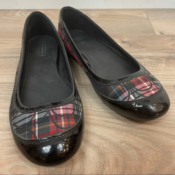 Coach Shoes - Coach Signature Randy Red & Black Tartan Plaid Ballet Flats